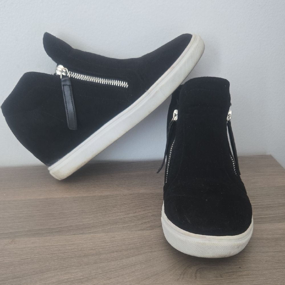 Black Suede High-Top Slip-On Sneakers with Side Zips